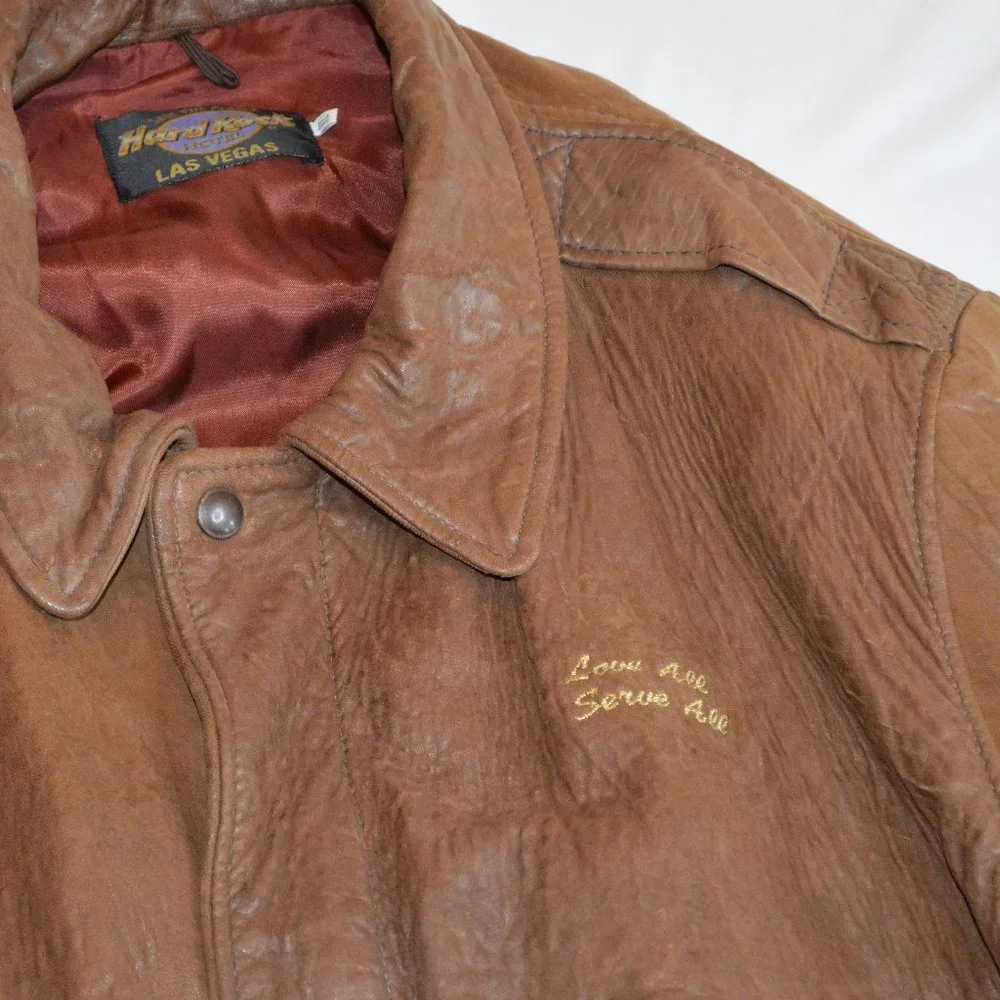 Vintage Hard Rock Hotel Leather Bomber Jacket- Men's XL - Picture 2 of 9